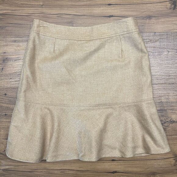 Gap Women's 6‎ Wool Blend Flared Flutter Peplum Skirt Tan Fall Preppy Academia - Picture 1 of 6